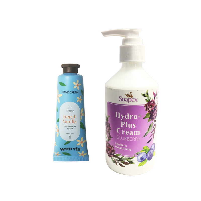 کرم آبرسان و مرطوب کننده سوپکس مدل BlueBerry حجم 250 میلی لیتر به همراه کرم مرطوب کننده ویت یو مدل French Vanilla حجم 50 میلی لیتر