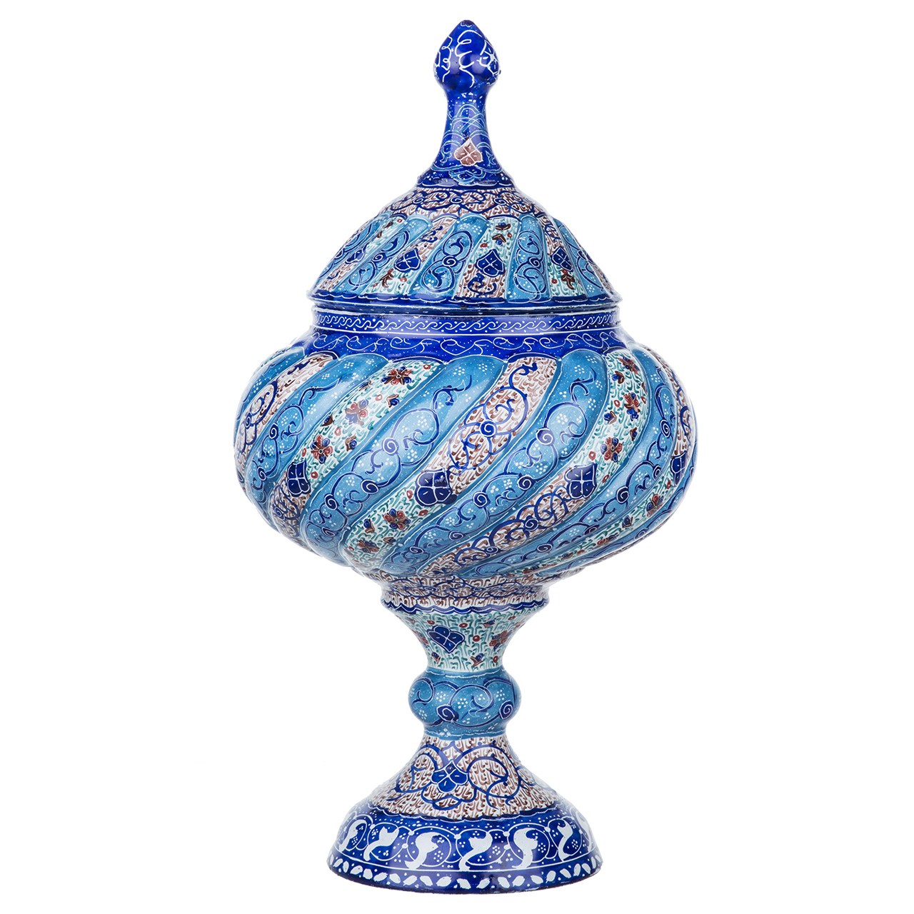 شکلات خوری مسی میناکاری شده اثر سلطانی ارتفاع 30 سانتی‌متر طرح 2