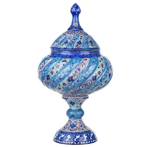 شکلات خوری مسی میناکاری شده اثر سلطانی ارتفاع 30 سانتی‌متر طرح 2