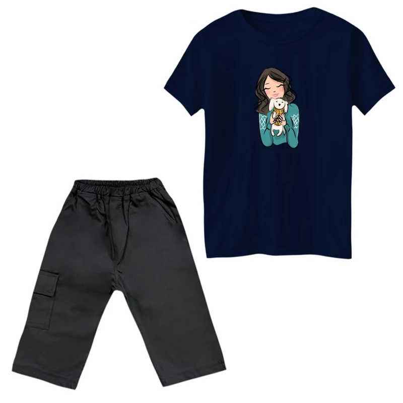 ست تی‌شرت و شلوارک دخترانه مدل دخترک کد 03