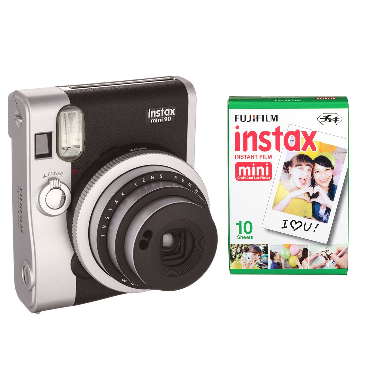 دوربین عکاسی چاپ سریع فوجی فیلم مدل Instax mini 90 Neo Classic همراه با یک بسته فیلم 10 تایی