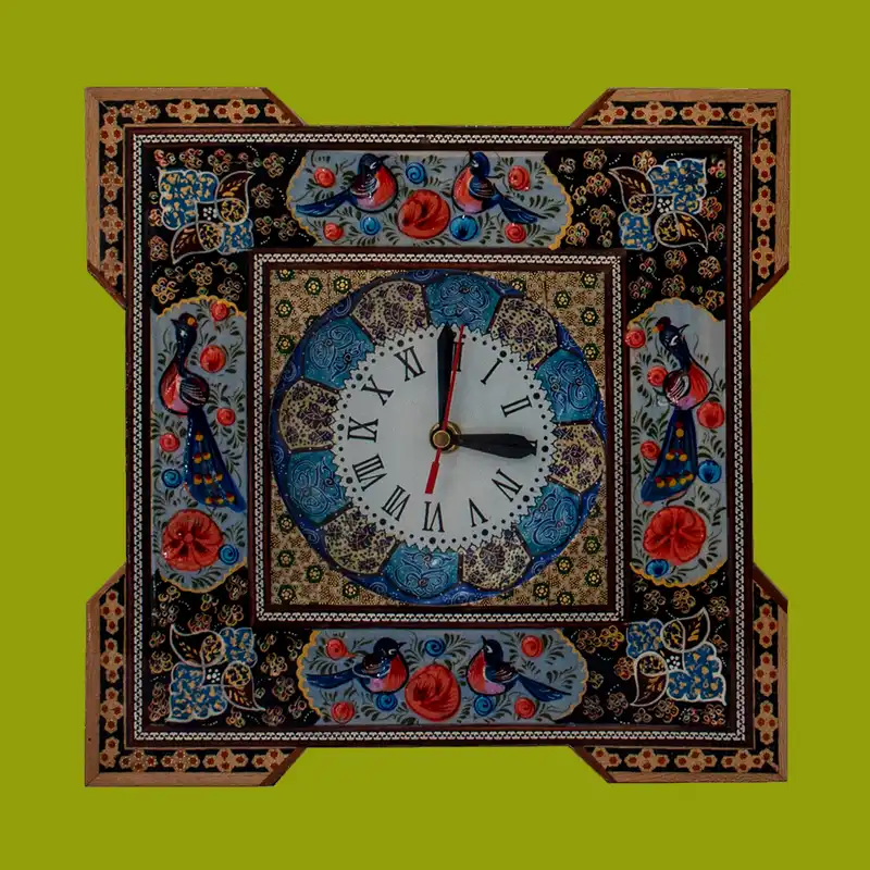 ساعت خاتم کاری طرح گل ومرغ کد 15