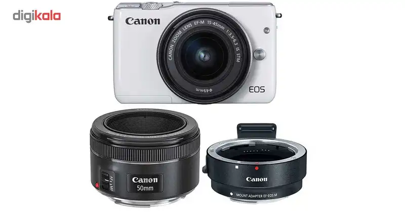 دوربین دیجیتال بدون آینه کانن مدل EOS M10 به همراه لنز 45-15 EF-M و EF 50mm f/1.8 STM میلی متر و آداپتور لنز کانن Mount Adapter EF-EOS M