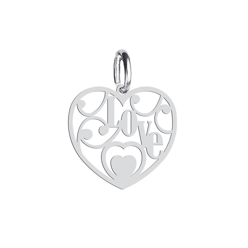 آویز گردنبند نقره هایکا طرح قلب و love مدل n.ha 376