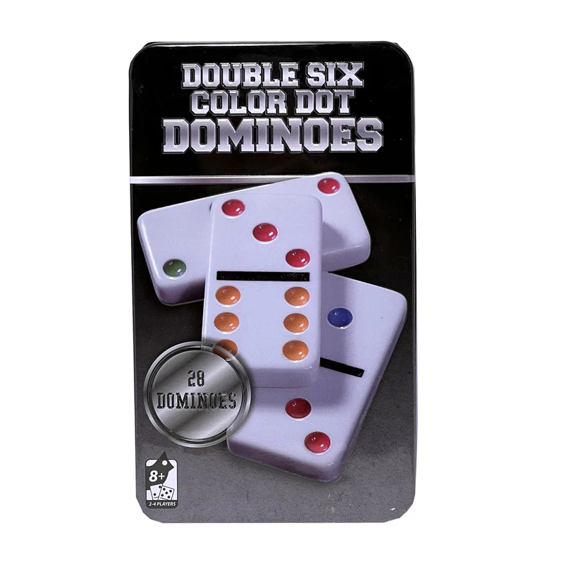 بازی فکری ناب سل مدل دومینو 28 عددی نقطه رنگی نشکن همراه با قاب فلزی کد DOUBLE SIX COLOR DOT DOMINOES NAAB001