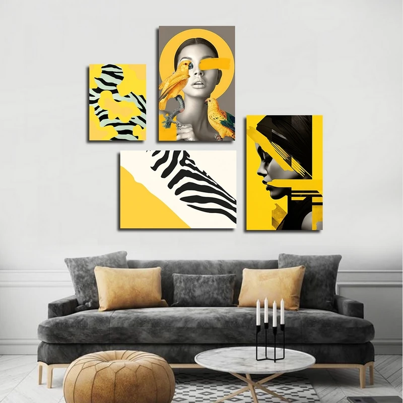 تابلو شاسی بکلیت طرح نقاشی چهره و طوطی مدل SH-2325 مجموعه 4 عددی