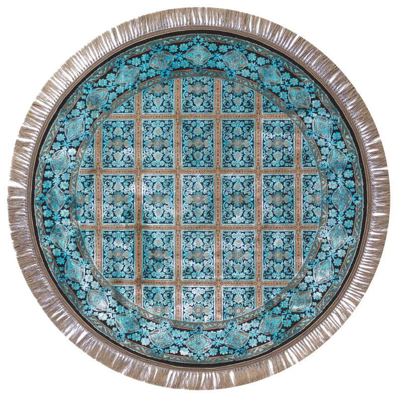 فرش ماشینی عرش طرح بیژن دایره زمینه آبی