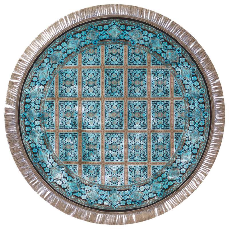 فرش ماشینی عرش طرح بیژن دایره زمینه آبی