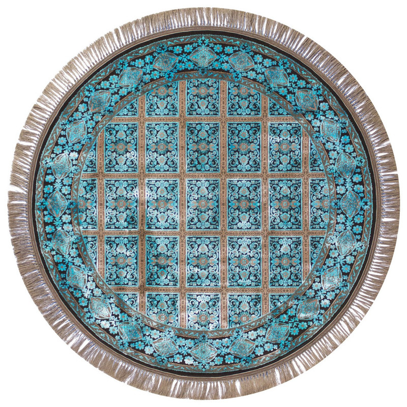 فرش ماشینی عرش طرح بیژن دایره زمینه آبی