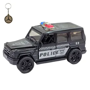 ماکت ماشین ناب سل مدل بنز پلیس جی کلاس موزیکال فلزی MERCEDES BENZ G-CLASS POLICE به همراه جاسوییچی 