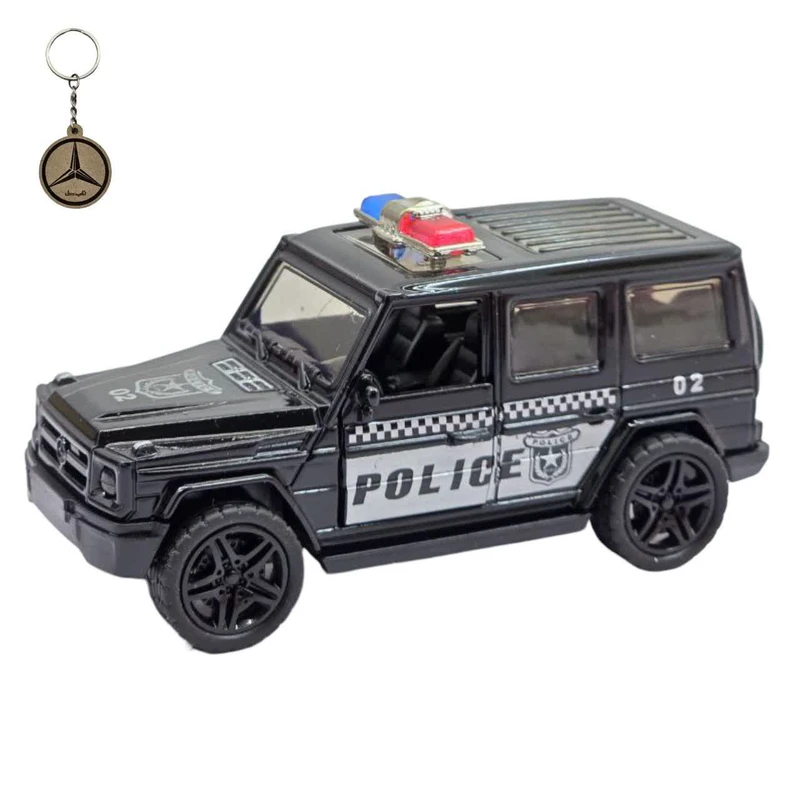 ماکت ماشین ناب سل مدل بنز پلیس جی کلاس موزیکال فلزی MERCEDES BENZ G-CLASS POLICE به همراه جاسوییچی 