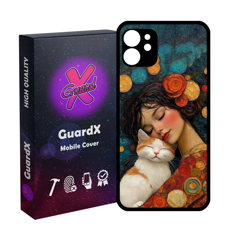  کاور گارد ایکس طرح دختر  و گربه مدل Glass10795 مناسب برای گوشی موبایل اپل iPhone 11