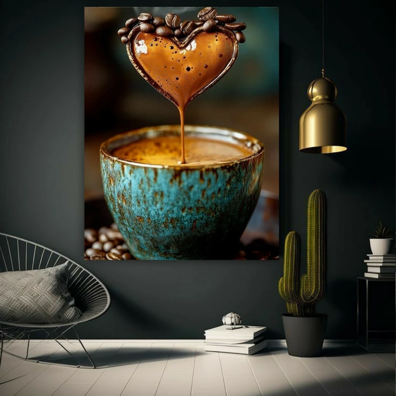 پوستر طرح مخمل فنجان قهوه مدل عشق و دانه قهوه کد BK23554
