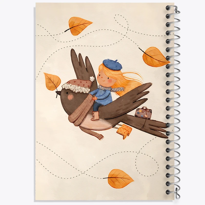 دفتر شطرنجی 50 برگ خندالو طرح دختر و پرنده ی ماجراجو کد F7309