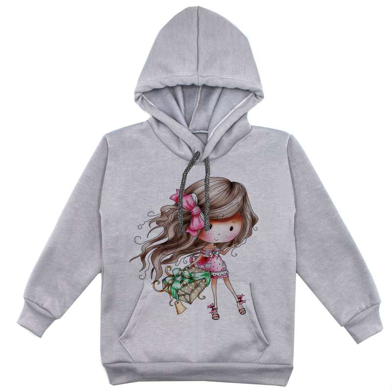 هودی دخترانه مدل دخترک کد F84 رنگ طوسی