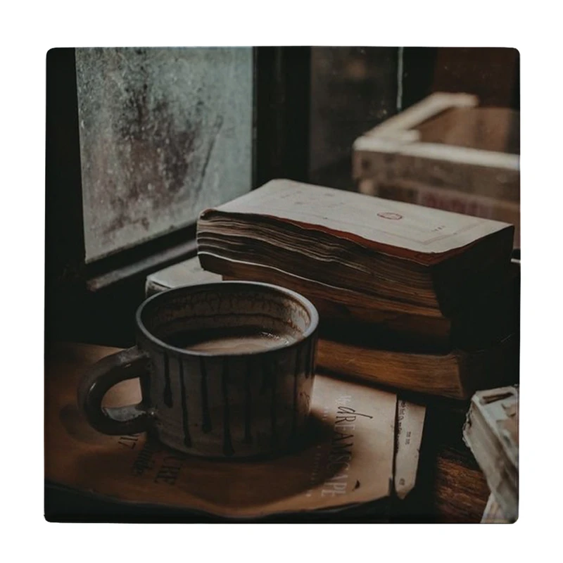 زیر لیوانی طرح فنجان قهوه و کتاب کد    3072070_242