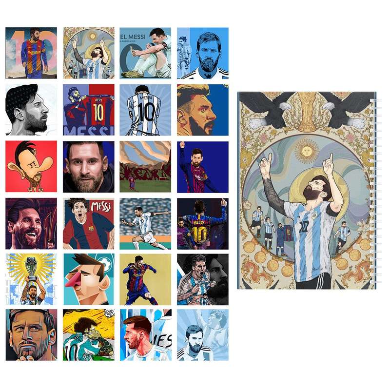 دفتر نقاشی باژیکان طرح فوتبالی مسی کد 20100630 به همراه فتوکارت مجموعه 24 عددی