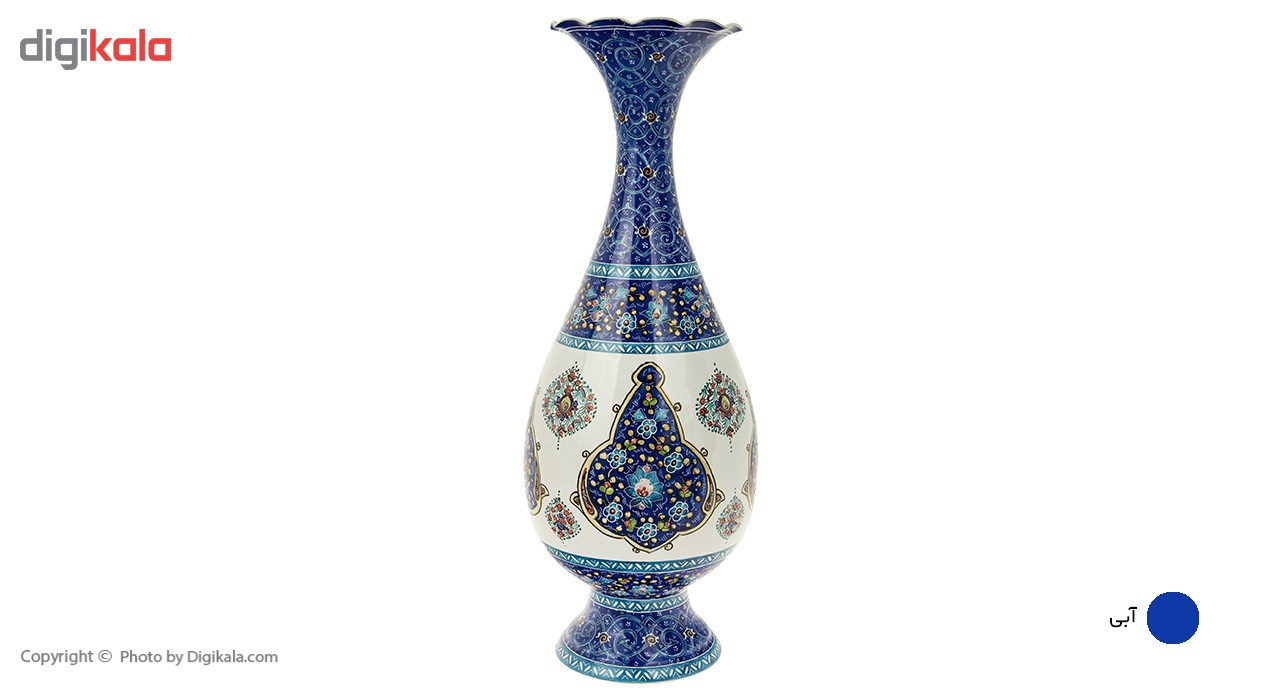 گلدان مسی میناکاری شده اثر اسماعیلی مدل صراحی طرح ترنج ارتفاع 26 سانتی متر