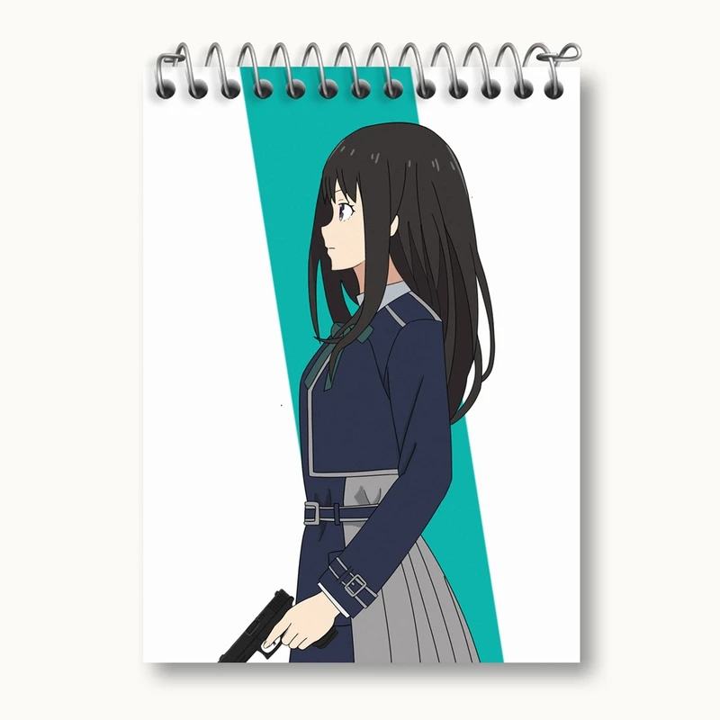 دفتر یادداشت 50 برگ خندالو مدل تاکینا انیمه لیکوریس ریکویل Lycoris Recoil کد 23088