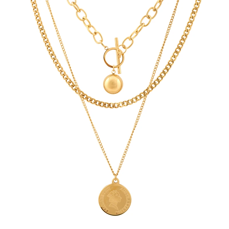 گردنبند زنانه استینلس استیل مدل سکه الیزابت کد N3582