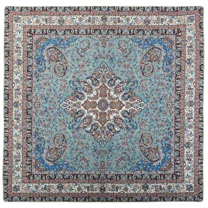 رومیزی ترمه حسینی ابریشمی مهستان کد 8 آبی سایز 100 × 100 سانتی‌متر