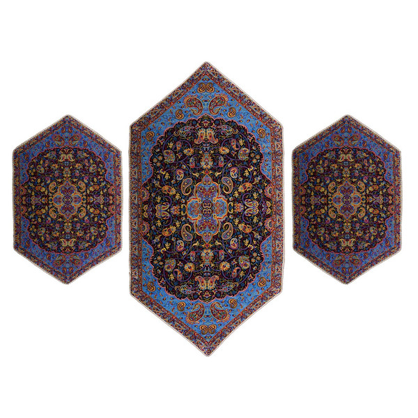 ست 3 تکه رومیزی ترمه ابریشمی حسینی طرح شاه عباسی مدل 18-05