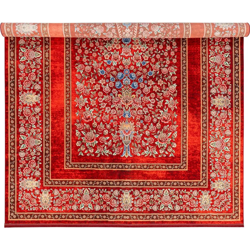 فرش ماشینی 1200 شانه محتشم زمینه لاکی حاشیه لاکی مدل 25CS0290