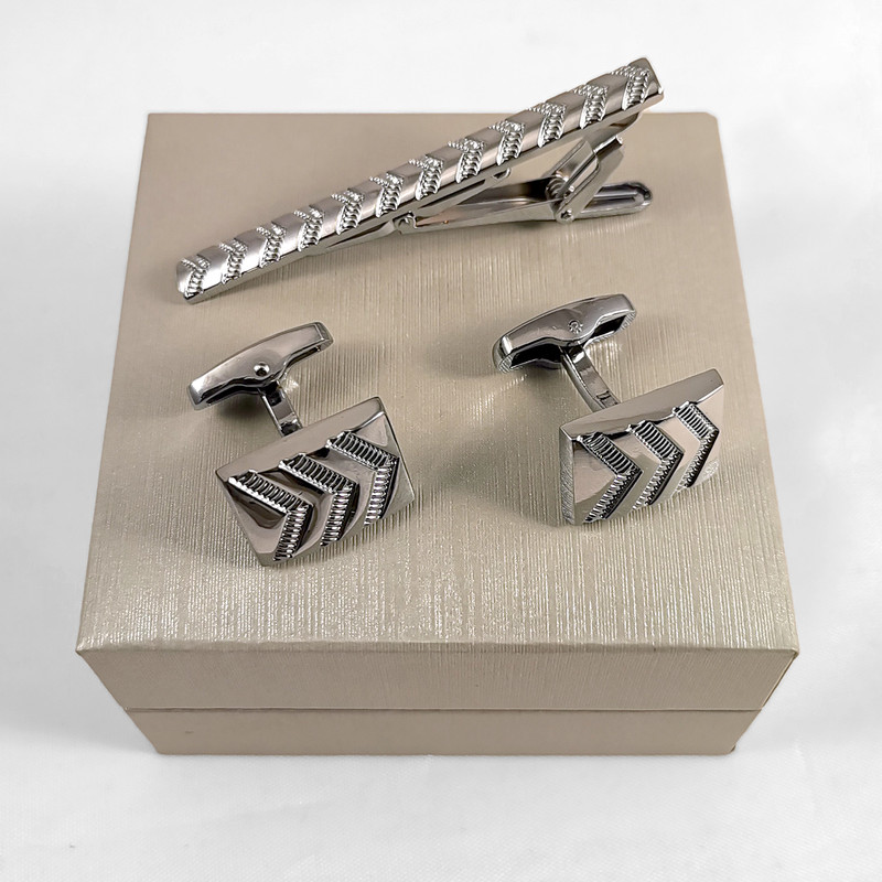 ست دکمه سردست و گیره کراوات مردانه مدل 515