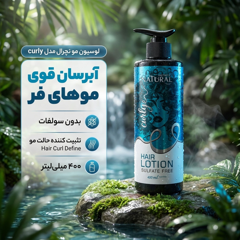 لوسیون مو نچرال مدل curly بدون سولفات و آبرسان مناسب موهای فر و مجعد حجم 400 میلی‌لیتر 