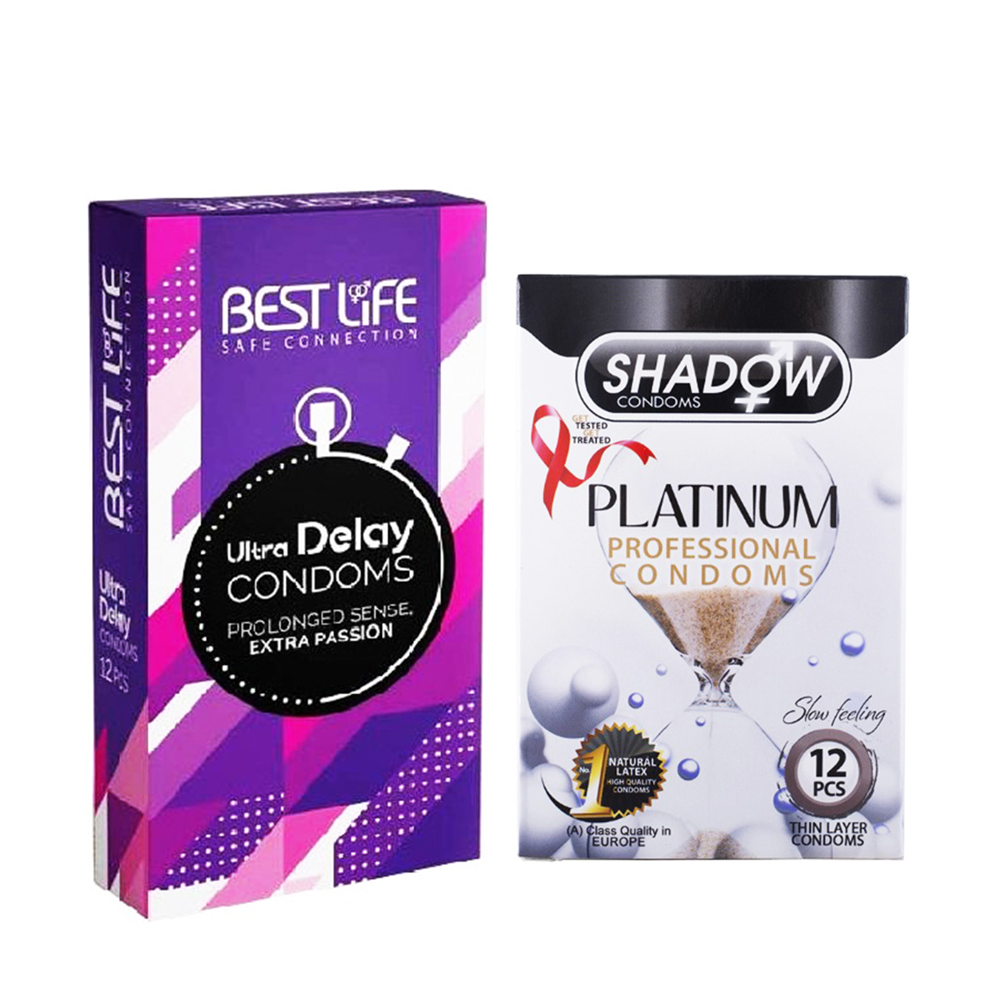کاندوم بست لایف مدل Ultra Delay بسته 12 عددی به همراه کاندوم شادو مدل Platinum بسته 12 عددی