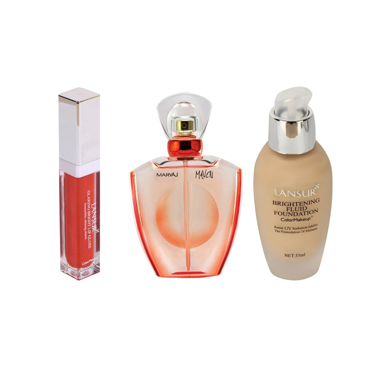 پک آرایشی لنسور طرح 5 بسته 3 عددی: عطر استاویتا مدل Maven، کرم پودر لنسور مدل color make up ،رژ لب glaring