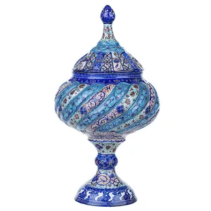 شکلات خوری مسی میناکاری شده اثر سلطانی ارتفاع 30 سانتی‌متر طرح 1