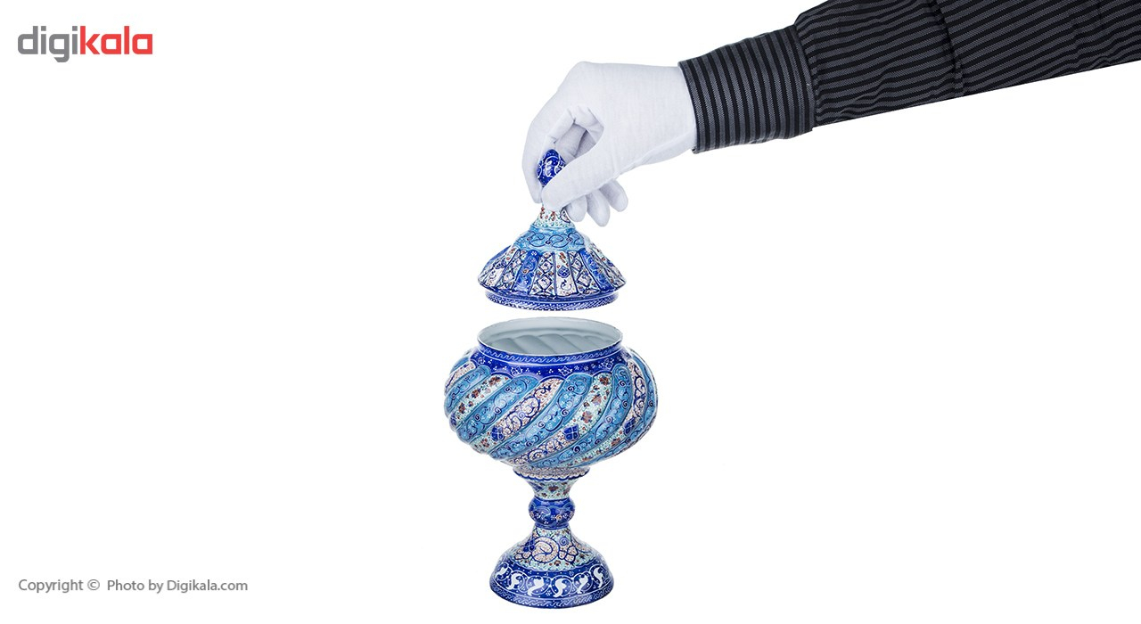 شکلات خوری مسی میناکاری شده اثر سلطانی ارتفاع 30 سانتی‌متر طرح 1