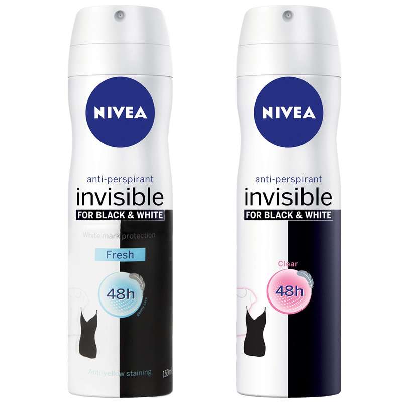 اسپری بدن زنانه نیوآ مدل Invisible Black and White Fresh Invisible Black And White Clear حجم 150 میلی لیتر بسته 2 عددی