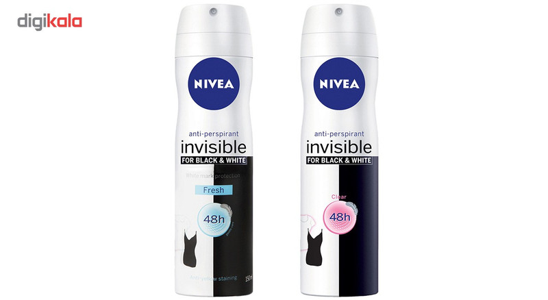 اسپری بدن زنانه نیوآ مدل Invisible Black and White Fresh Invisible Black And White Clear حجم 150 میلی لیتر بسته 2 عددی