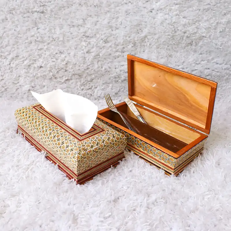 ست جعبه دستمال کاغذی و جعبه قاشق خاتم کاری کد 1424