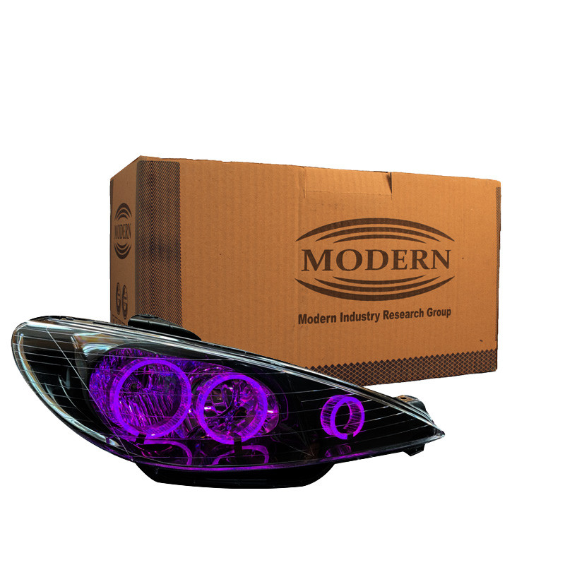 چراغ جلو خودرو گروه پژوهش صنعت مدرن مدل 3D-Ring-Purple مناسب برای پژو 206 بسته دو عددی