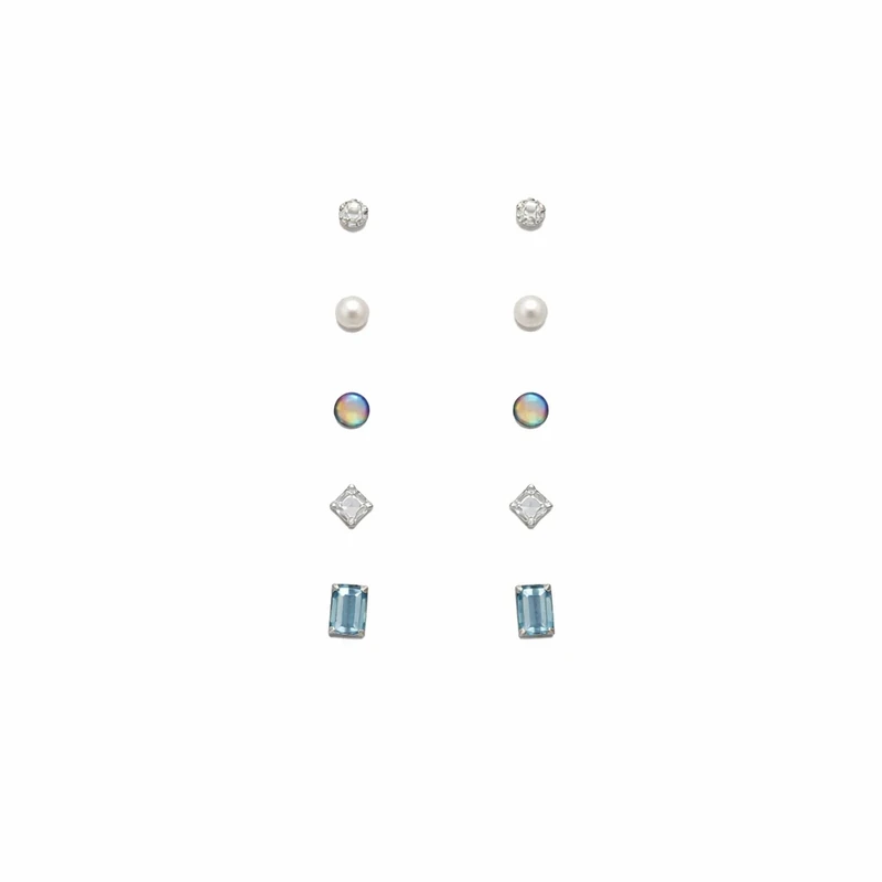 گوشواره میخی زنانه مدل نگینی مینیمال کد HL بسته 5 عددی