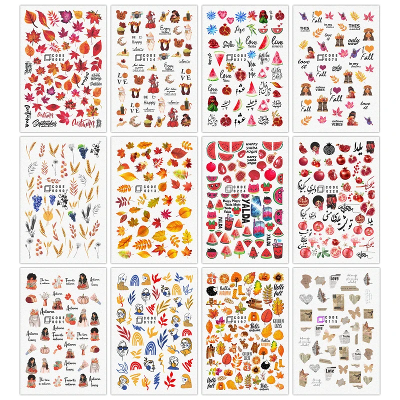 برچسب لنز ناخن مدل پاییزی مجموعه 12 عددی 