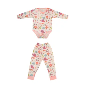 ست بادی آستین بلند و شلوار نوزادی مدل دکمه