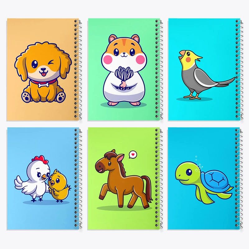 دفتر مشق 50 برگ خندالو طرح حیوانات بامزه کد 418 مجموعه 6 عددی