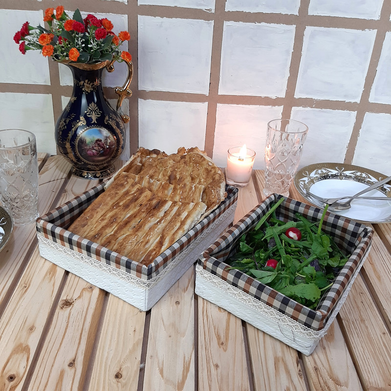 سبد نان و سبزی مدل چوب و چرم کد R1099S مجموعه 2 عددی