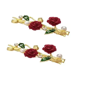 گیره مو زنانه مدل انبری گل رز کد np228 بسته 2 عددی