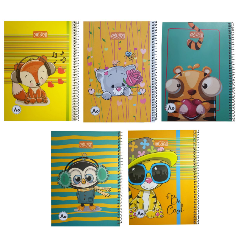 دفتر مشق 80 برگ ایمان مدل شیر و روباه و پنگوئن و سنجاب و خرس بسته 5 عددی