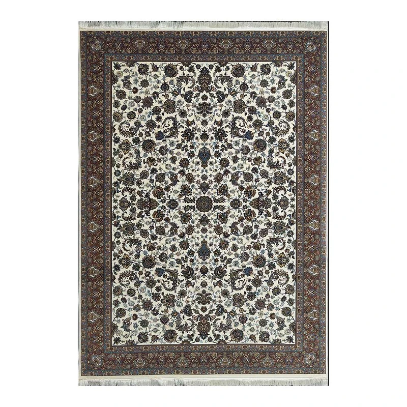 فرش ماشینی 700 شانه زمینه کرم حاشیه مسی مدل افشان 2591