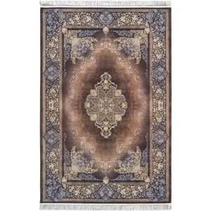 فرش ماشینی 1200 شانه محتشم زمینه قهوه‌ای حاشیه قهوه ای مدل 2555003018