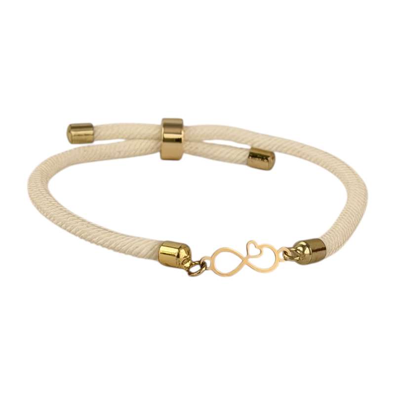 دستبند طلا 18 عیار زنانه با بند بافت کرابو مدل بی نهایت و قلب