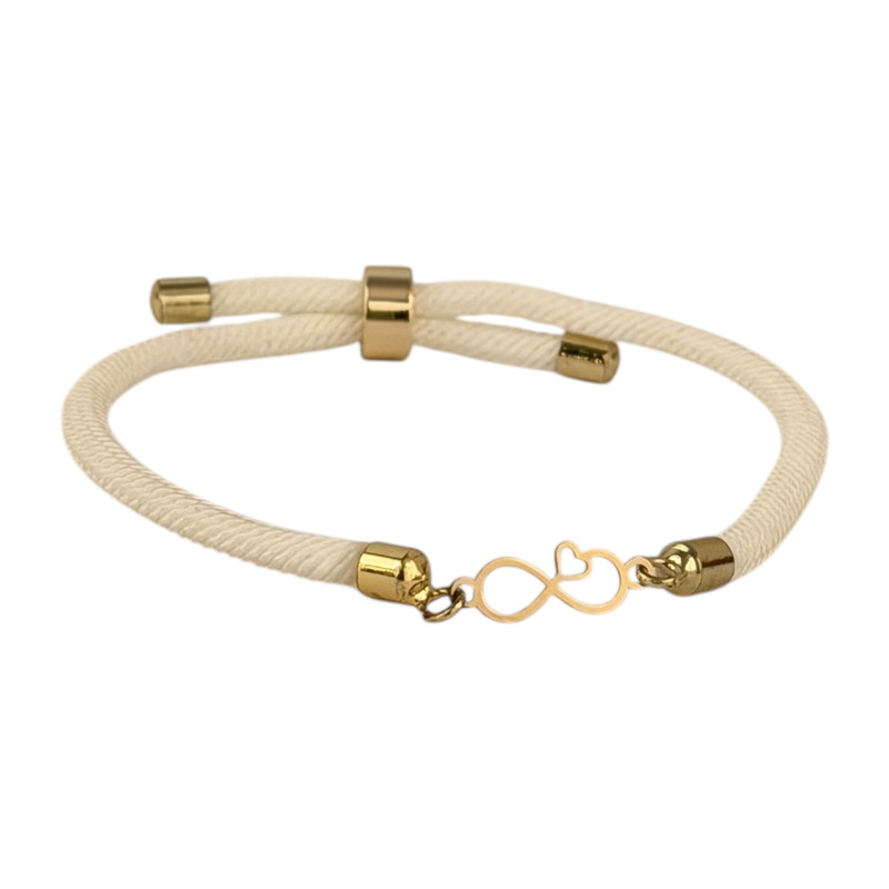 دستبند طلا 18 عیار زنانه با بند بافت کرابو مدل بی نهایت و قلب