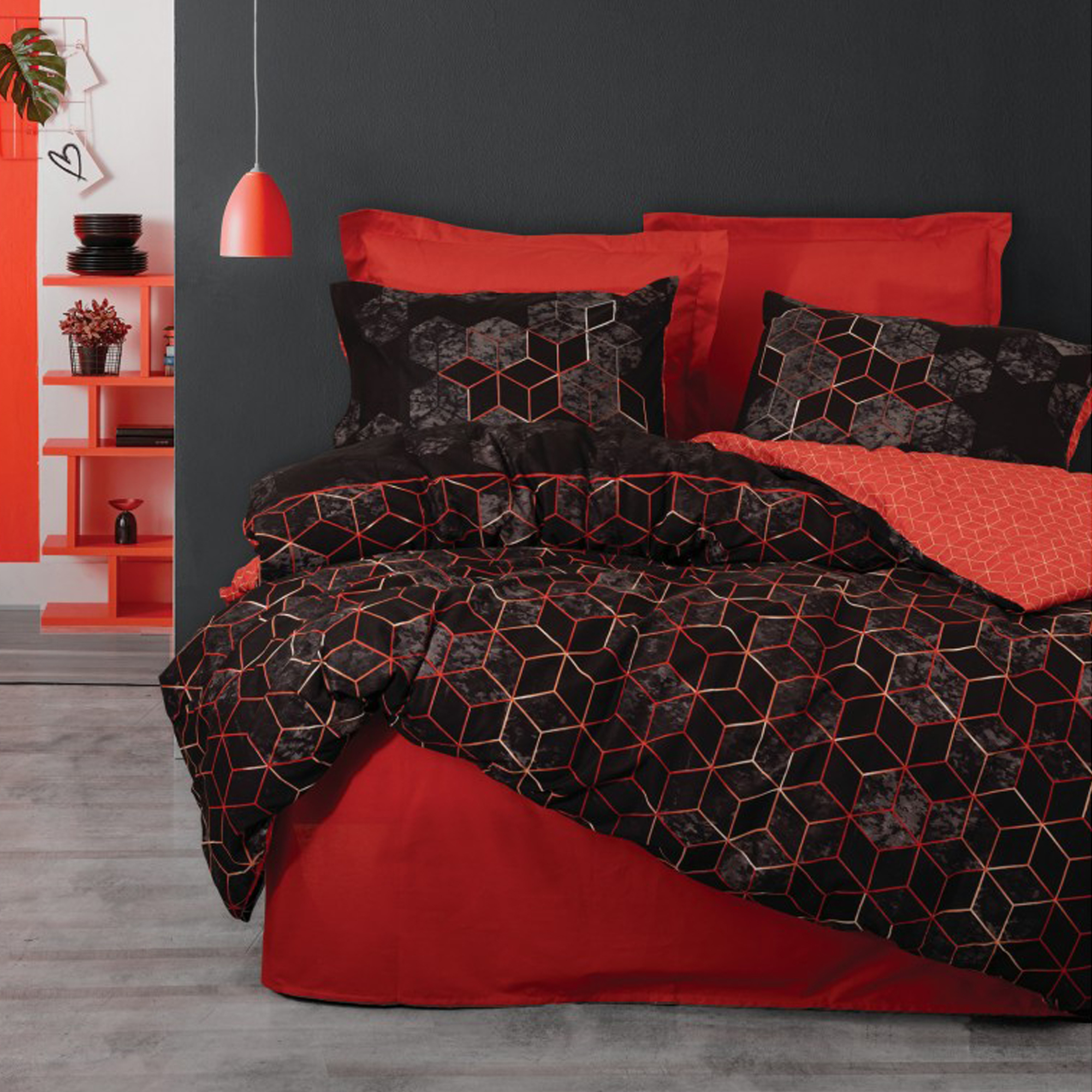 سرویس ملحفه کاتن باکس مدل Dark Cubo Kiremit تک نفره 3 تکه