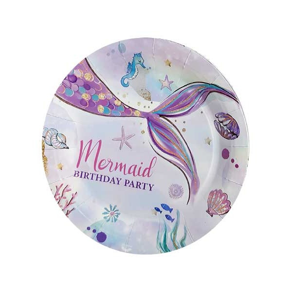 پیش دستی یکبار مصرف مدل پری دریایی گرد کد MermaidPlate1 مجموعه 10 عددی